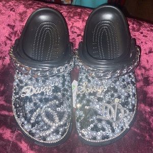 Customized Womens Crocs. Black crocs with silver bling. Size 9 in women / 7 men